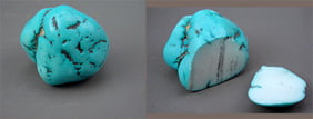 سنگ هاولیت رنگ شده به جای فیروزه که بعد از شکسته شدن مغز سفید رنگ ان مشخص است